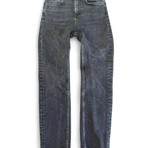 Zara Black Straight Leg Jeans, Frayed Hem, Size 2 - Faded Wash